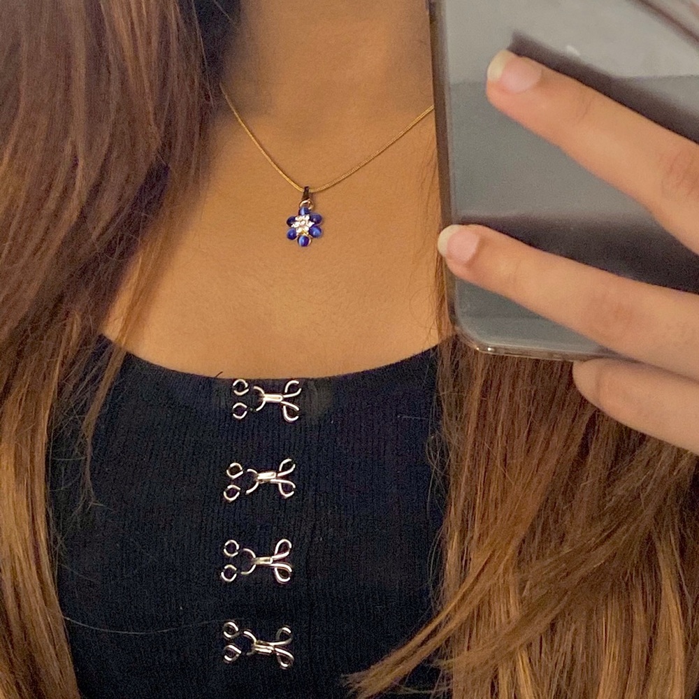 Blue flower pendant with gold platted chain